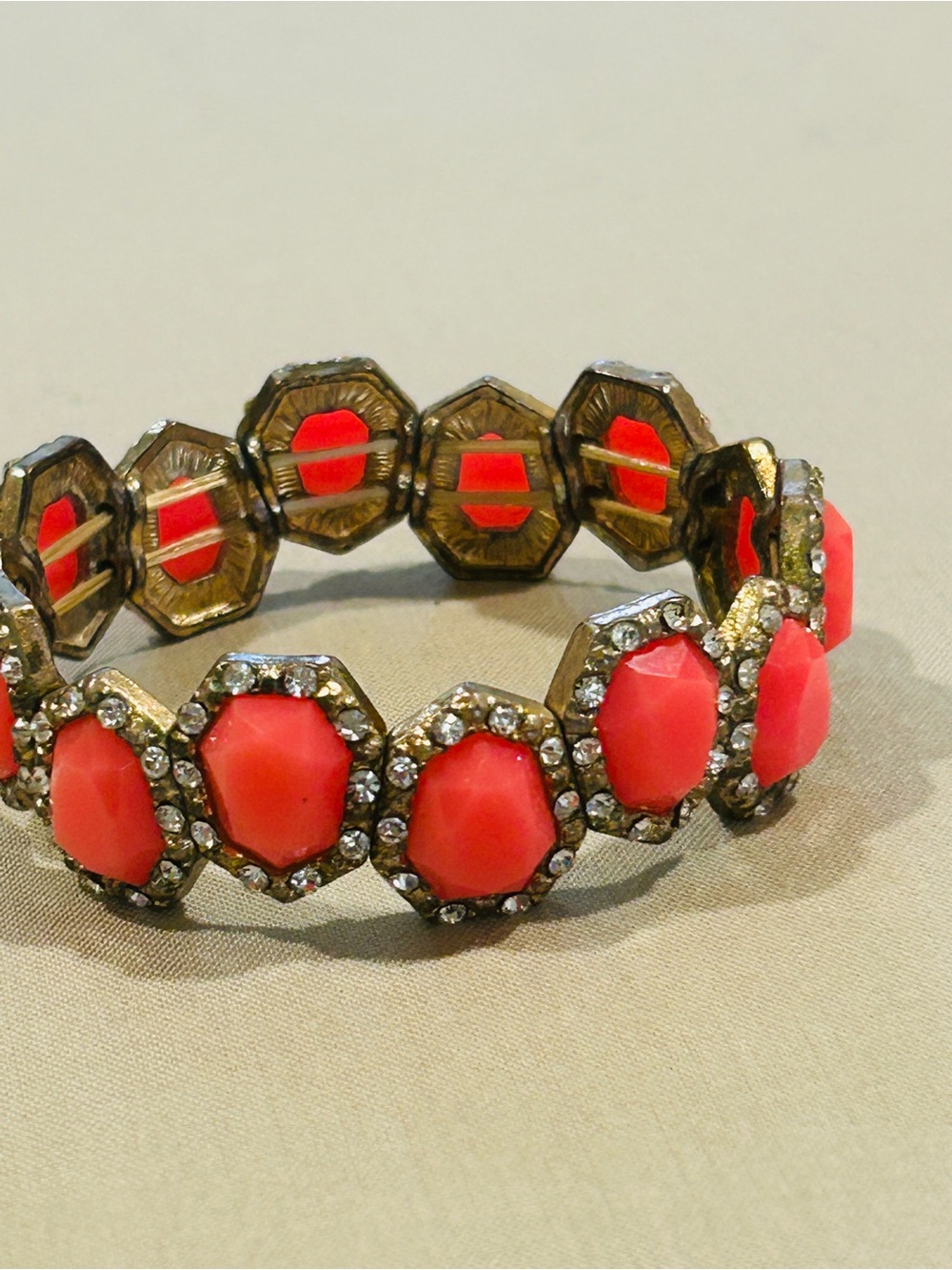 Coral Octagon Crystal-Trim Stretch Bracelet - Women's Jewelry